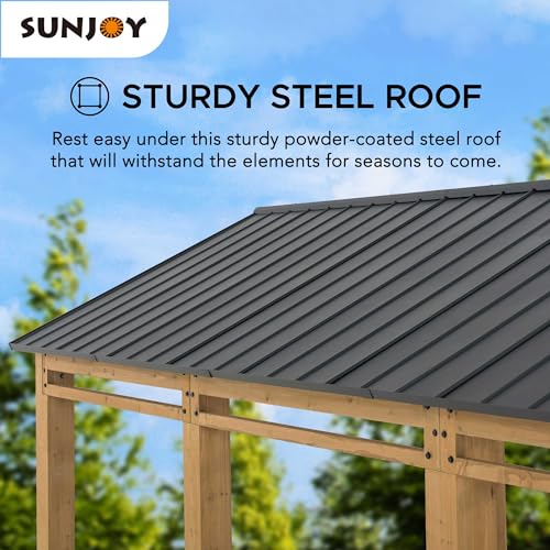 Sunjoy Carport 11 ft. x 20 ft. Standard Wood Gazebo Heavy Duty Garage, Cedar Framed Gazebo Car Shelter with Metal Roof and Movable Ceiling Hook