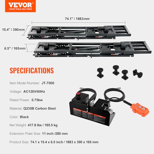 VEVOR Portable Car Lift, 7,000 LBS Capacity, 26.8" Max. Height, Heavy-Duty Carbon Steel Truck Lift with 120V Power Unit