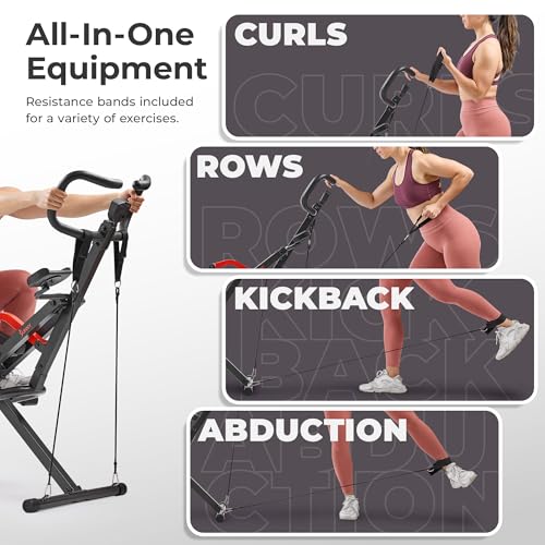 Sunny Health & Fitness Row-N-Ride PRO, Full Body Combo Squat Machine w/Optional Resistance Band, Easy Setup Ab Workout Exercise Equipment for Home, Whole Body Cardio, Optional SunnyFit App Connection