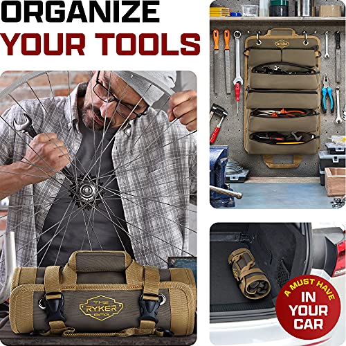 The Ryker Bag Tool Organizer Bag Tool Roll Up Bag w/Detachable Pockets. Gifts for Him Roll Up Tool Bag Organizer for Mechanic Tool Bag Small Car Portable Tool Bag Roll Up Tool Roll Bag Organizer