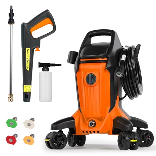 Electric Pressure Washer, 4000PSI 2.8GPM Pressure Washer with 4 Anti-Tipping Wheels, Electric Power Washer with 4 Pressure Tips and 500ML Foam Cannon for Home Garden Cleaning