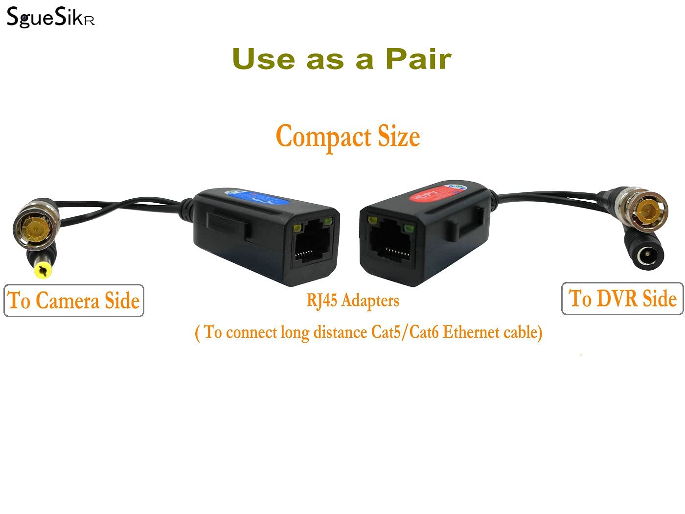 4 Pair Passive Video Balun BNC to RJ45 Adapter with Power 1080P-8MP Analog Camera Network Transceiver Cat5e/Cat6 to BNC Connector - Compact