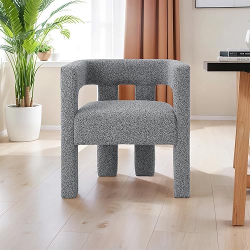 Modern Sherpa Barrel Chair with Open-Back, Fabric Upholstered Boucle Dining Chair, Accent Side Armchair for Living Room, Bedroom, Kitchen (Blue Black,25.59" x 20.87" x 27.56")