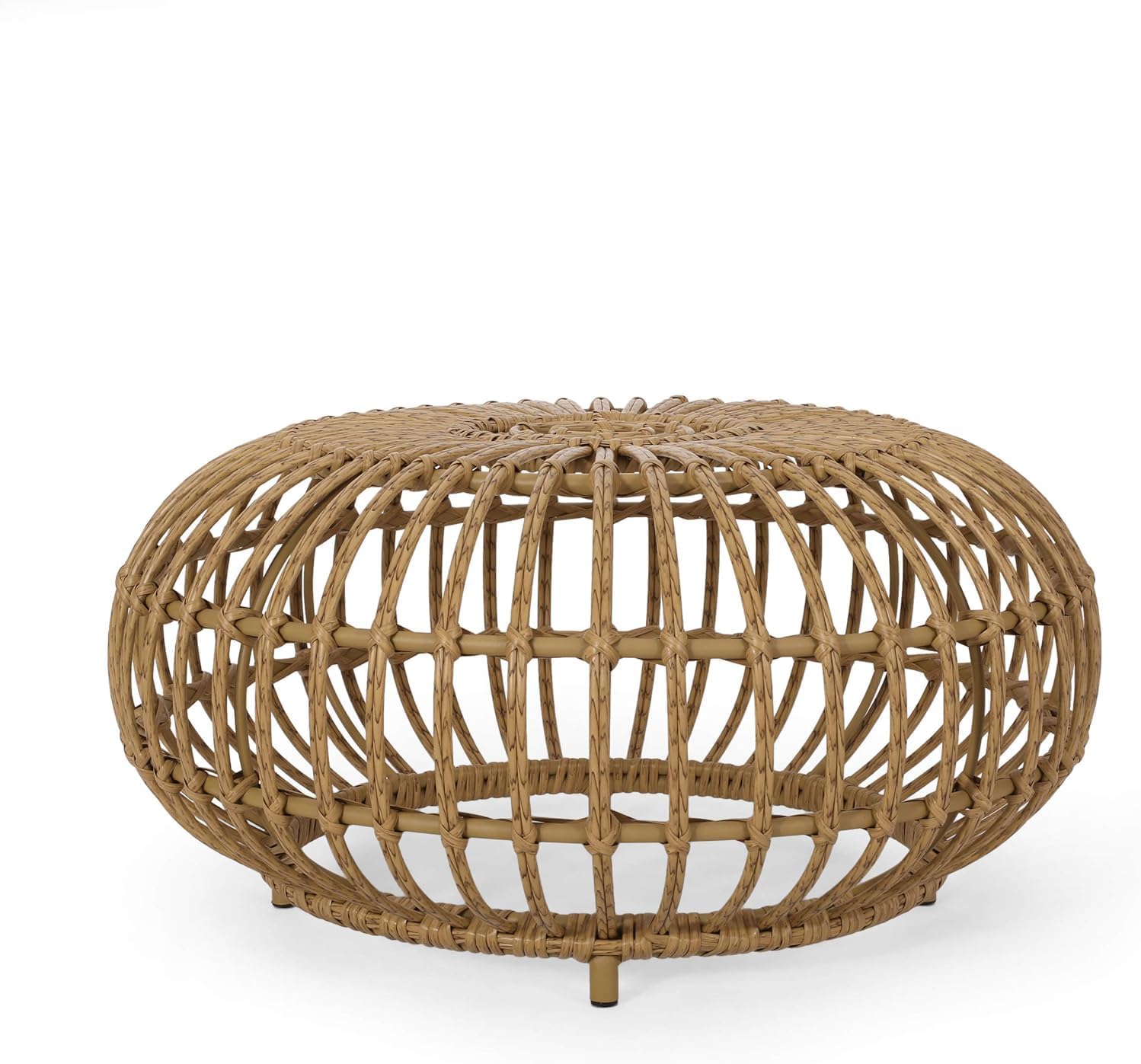 Round Rattan Coffee Table, Boho Wicker Rattan Coffee Table, All-Weather and Rust Resistant for Living Room Patio, Poolside, Garden, Yard (Coffee Table)