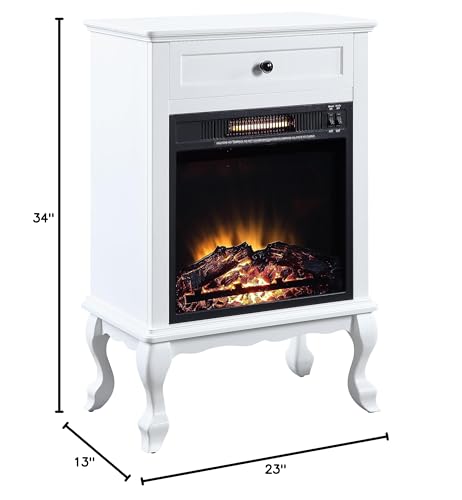 Electric Fireplace with Mantel & Storage Drawer, 1500W Freestanding Space Heater with Log Hearth, Wood Fireplace Cabinet for Entryway, Living Room, White