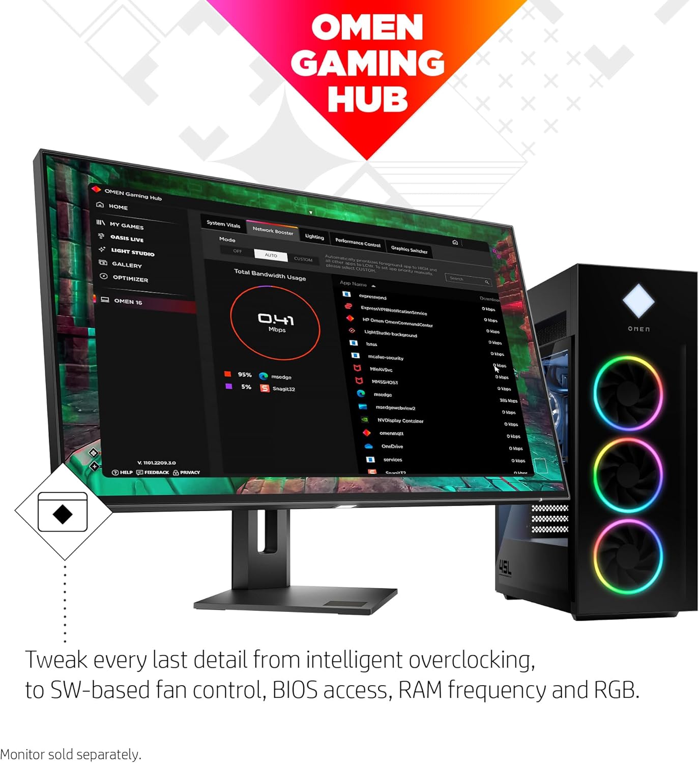 HP OMEN 45L Gaming Desktop, 14th Generation Intel Core i7-14700K, 32 GB RAM, 1 TB Solid State Drive, NVIDIA GeForce RTX 4070 SUPER Ti Graphics, Windows 11 Pro, GT22-2060 (2024)