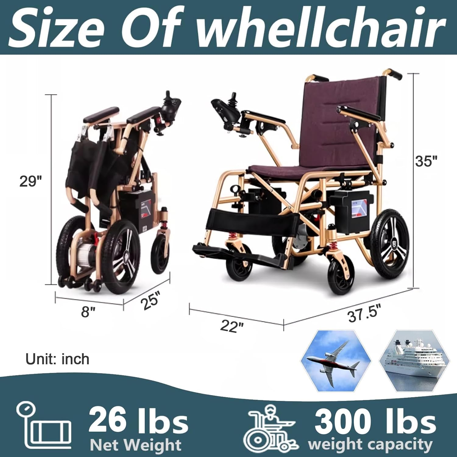 Electric Wheelchairs for Adults - Lightweight (26Lbs) Foldable Motorized Wheelchair, 13.2AH Lithium Battery 25 Miles Travel Range, All Terrain Power Wheelchair for Seniors, Airline Approved