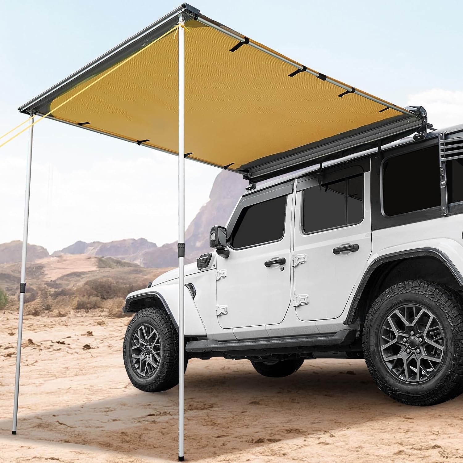 JOYTUTUS Vehicle Awning 8.2'x8.2' Roof Rack Pull-Out Sun Shade UV50+, Weatherproof 4x4 Side Awning for Camping, Car Awning with Adjustable Hardware, Quick Set-up, SUV/Truck/Van