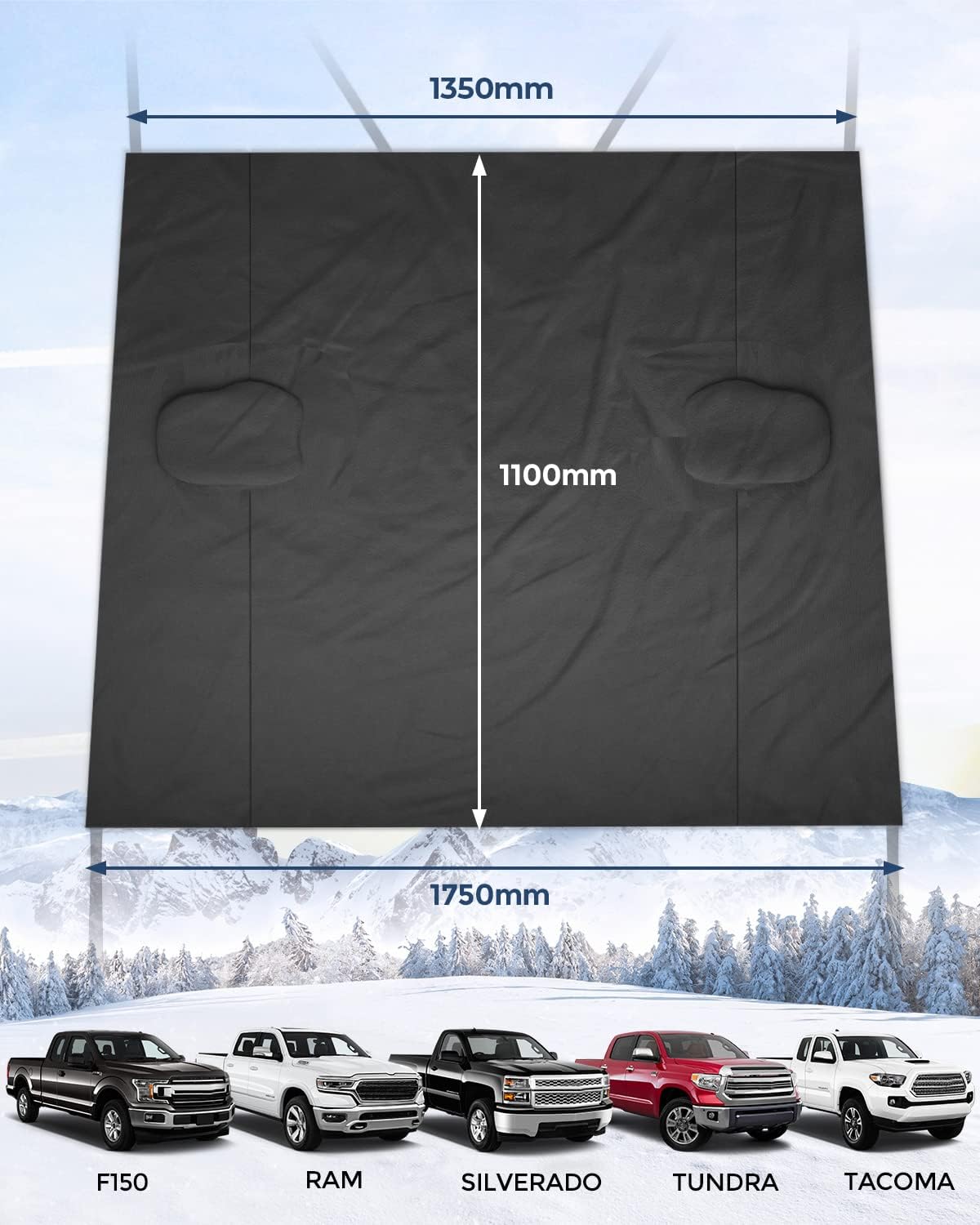 ISSYAUTO Windshield Snow Cover Fit for Truck Pickup Larger Windshield Cover for Ice and Snow, Waterproof Thicken Winter Windshield Cover Compatible with f150, Silverado, Tacoma, Tundra, Ram Pack of 2