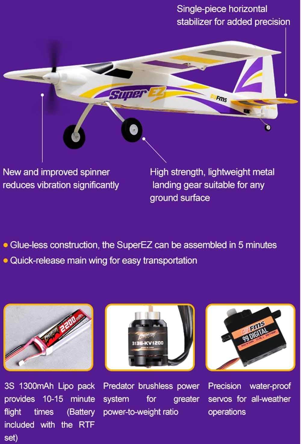 FMS Rc Planes for Adults Remote Control Airplane Super EZ Trainer V4 RTF Ready to Fly with Reflex Gyro system1220mm Wingspan with Floats 4CH Water Sea Plane (Transmitter/Receiver/Battery Included)