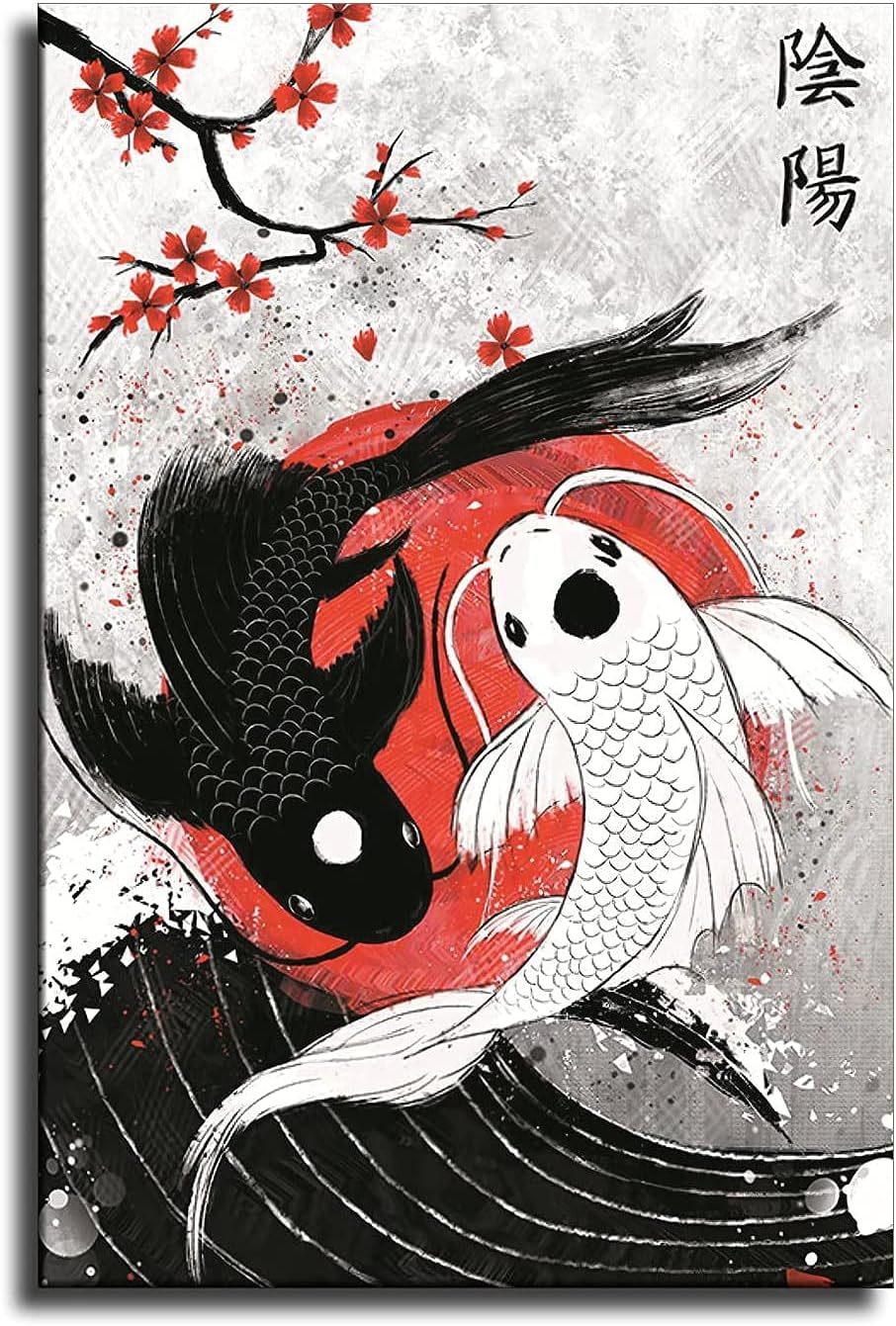 patient Koi Fish Wall Art Yin Yang Poster Canvas Printing|16 X 24|Room Aesthetic|Bedroom Living Room Japanese Style Decoration (16×24 inch)