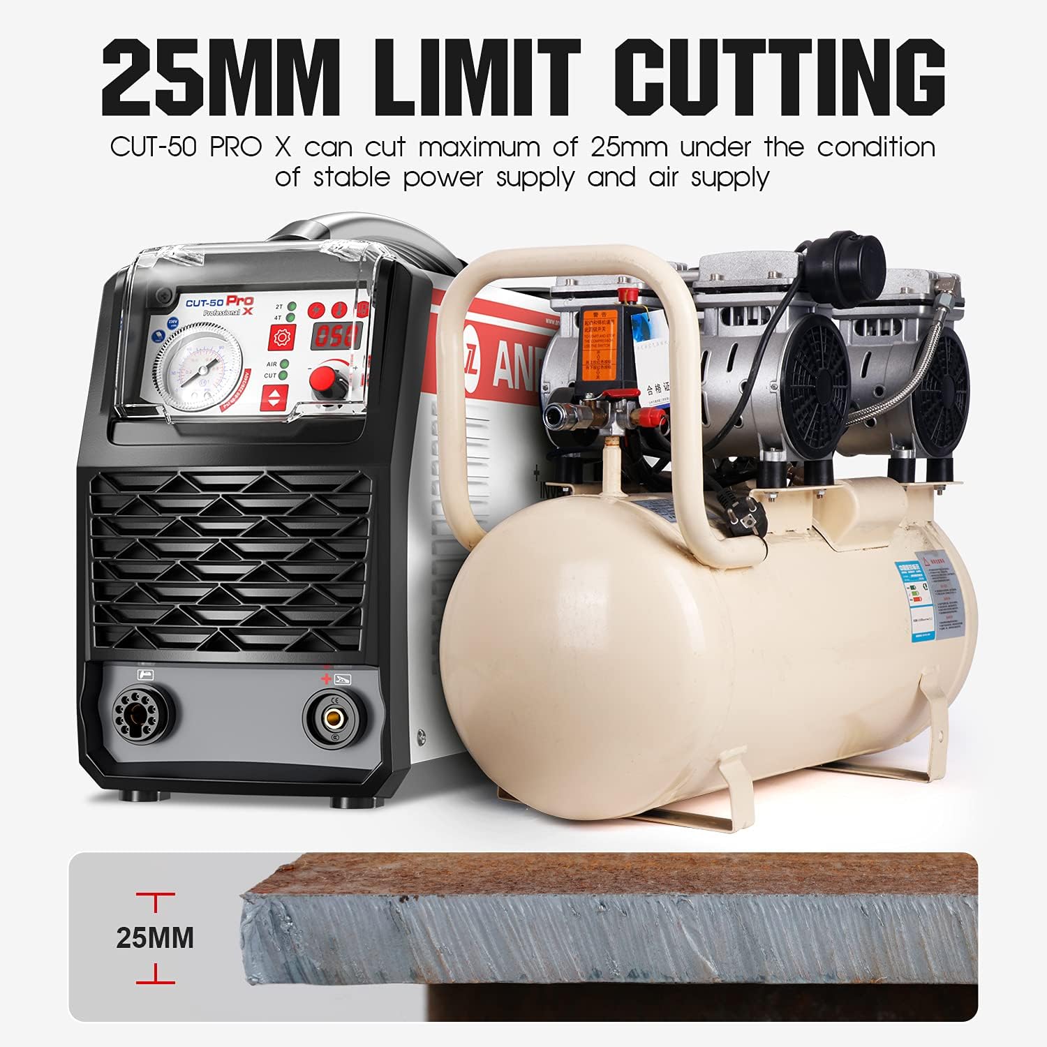ANDELI 50Amp Plasma Cutter Maximum Cut Thickness 13/16&Prime;(30mm) Low Frequency DC Inverter IGBT Air Plasma Cutting Machine CUT-50 Pro XS (110V/220V)