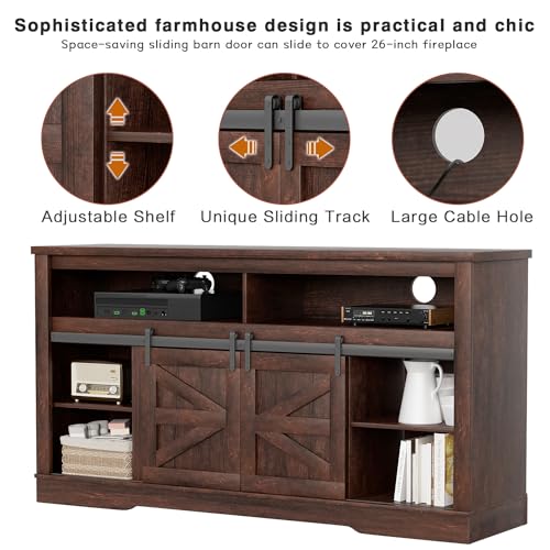 YESHOMY Farmhouse TV Stand for Televisions up to 65 Inches, Sliding Barn Doors and Storage Cabinets, Console Table and Media Furniture for Living Room, 58 Inch, Milk White