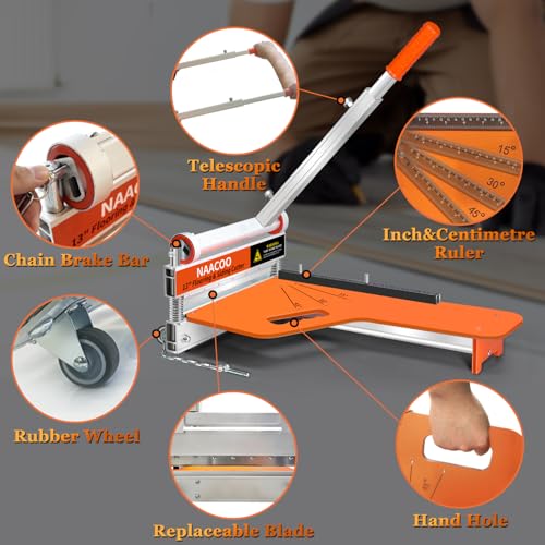 Heavy Duty Laminate/Vinyl Floor Cutter, NAACOO 13” Vinyl Plank Cutter with Wheel – Just 1 Step Meet Angle&Length Cutting, Flooring Tools - Cuts Laminate Floor, Engineer Wood, LVP/T, VCT, SPC, WPC