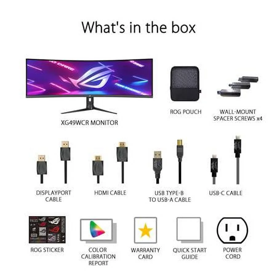ASUS ROG Strix 49" Ultra-wide Curved HDR Gaming Monitor (XG49WCR) - Dual QHD 32:9 (5120 x 1440), 165Hz, Extreme Low Motion Blur Sync, USB-C, RJ45, DisplayHDR400, 90% DCI-P3, Dual Input KVM Switch