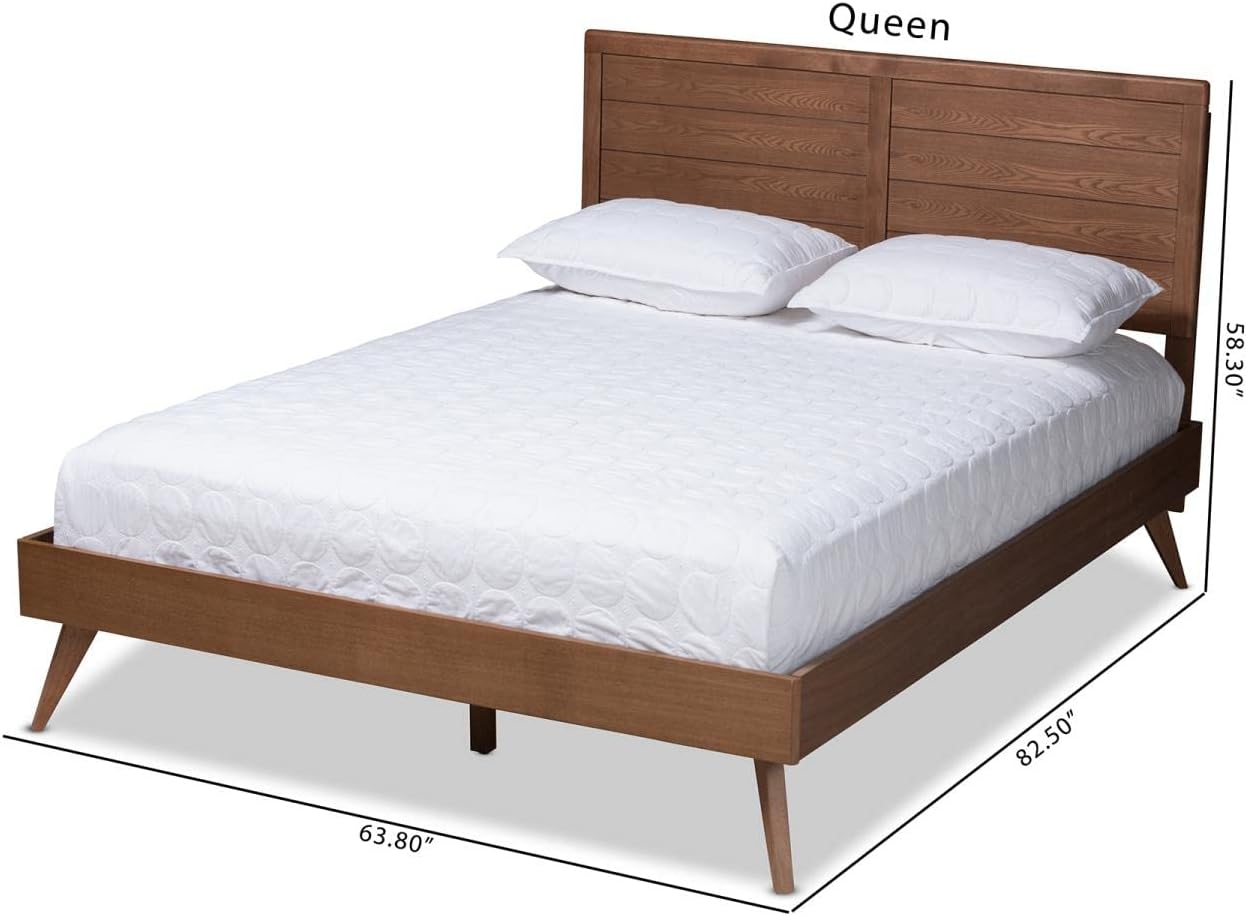 Baxton Studio Artemis Mid-Century Wood Queen Platform Bed in Walnut Brown