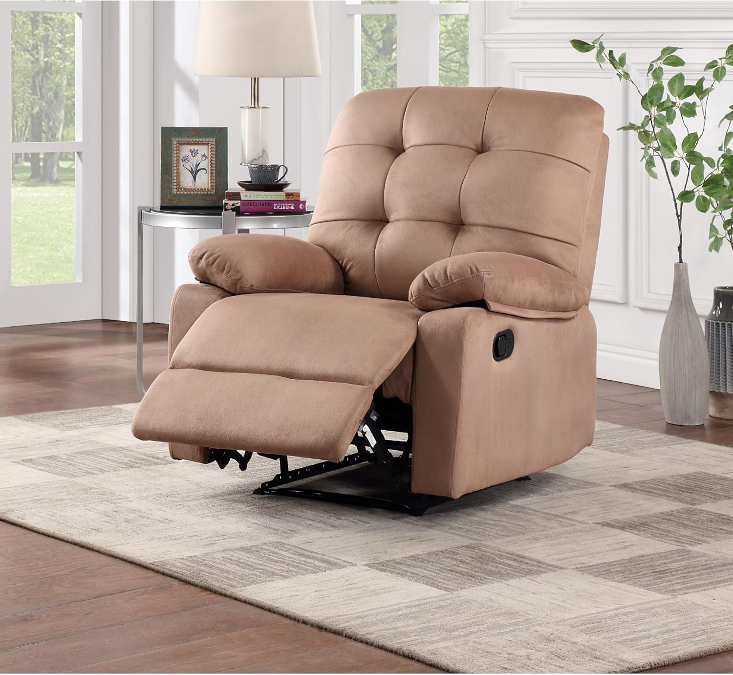Contemporary Peat Color Plush Microfiber Motion Recliner Chair 1pc Couch Manual Motion Plush Armrest Tufted Back Living Room Furniture