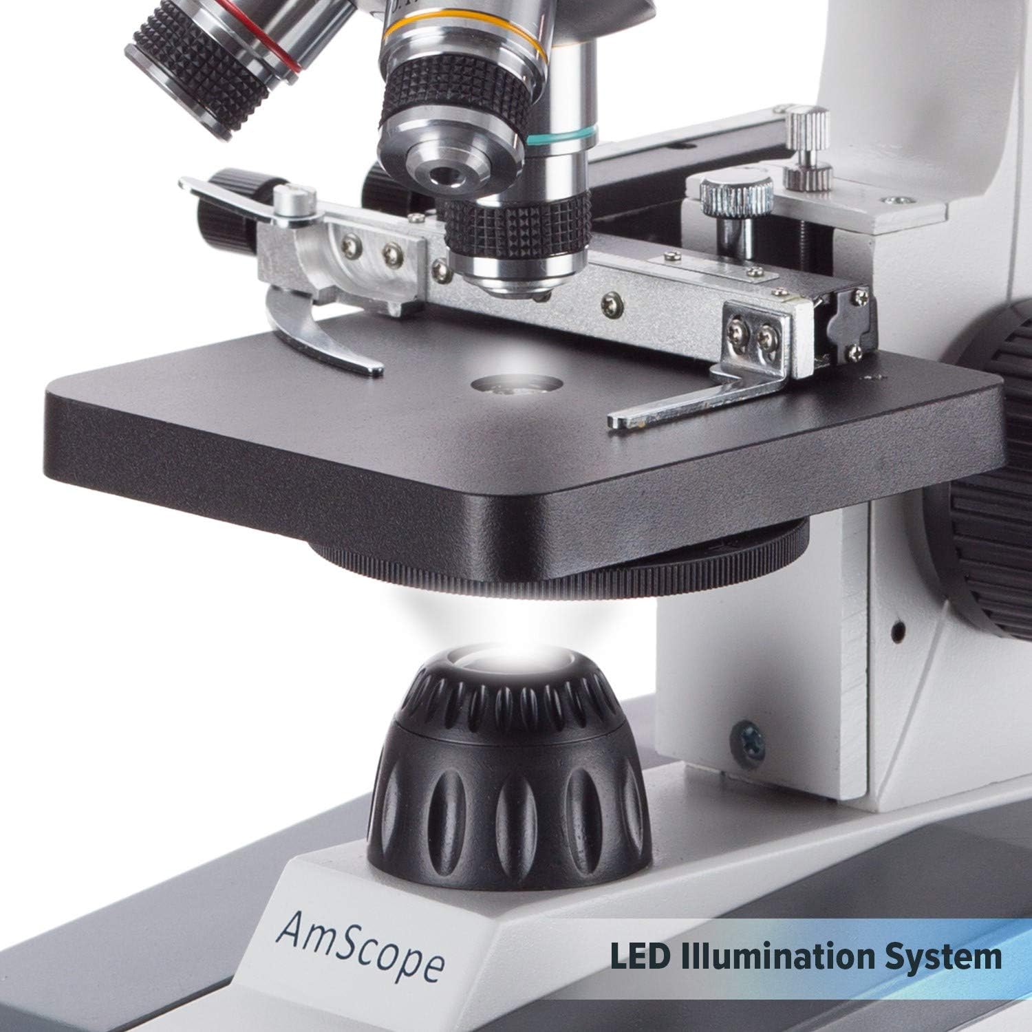 AmScope M150C-I 40X-1000X All-Metal Optical Glass Lenses Cordless LED Student Biological Compound Microscope Pack of 2