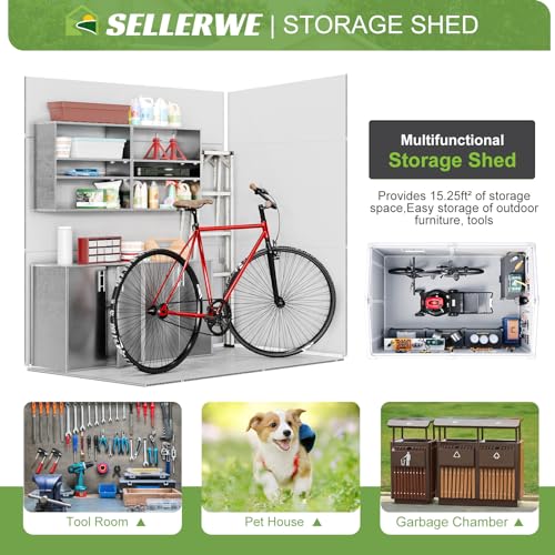 6x4 FT Outdoor Storage Shed, Waterproof Thicker Resin Shed with Floor & Lockable Door & Window & Vents, Plastic Tool Shed for Backyard, Patio, Poolside, All Weather Use, Lawn, Dove Grey