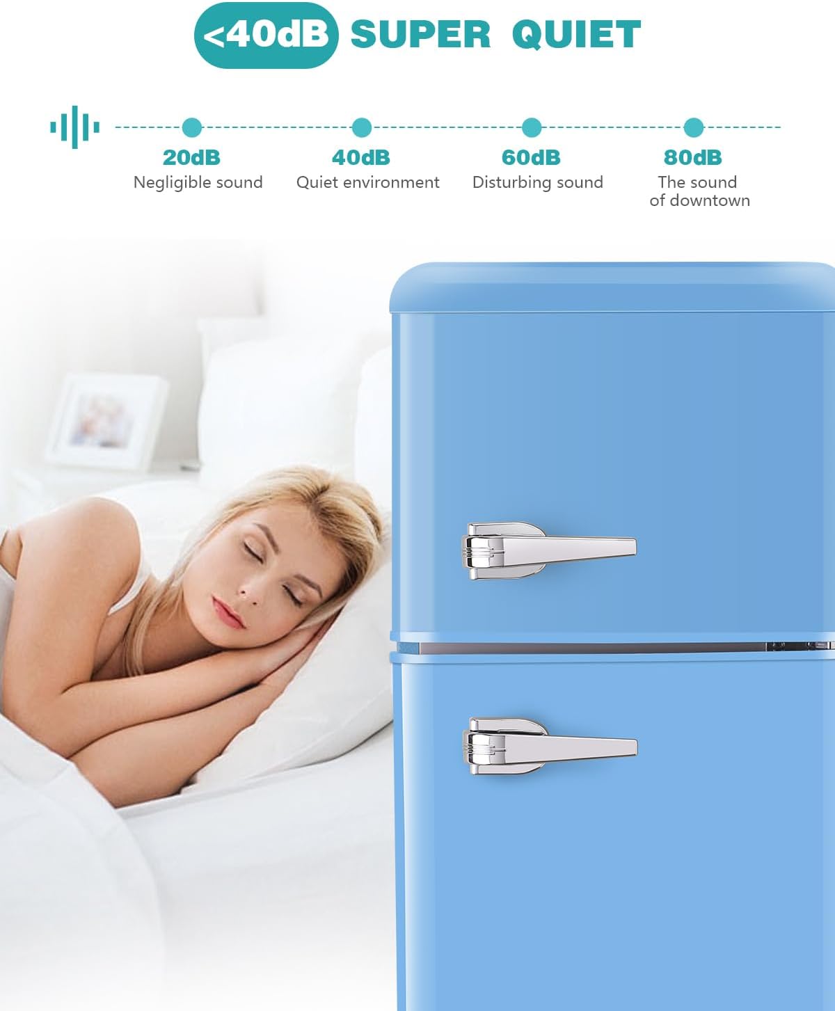 FLS-80-Blue 3.5Cu.Ft Compact Refrigerator, Small Refrigerator with freezer, Retro Fridge with Dual Door, 7 Level Adjustable Thermostat for Garage, Dorm,Bedroom, Office, Apartment
