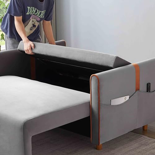 55.2" Pull Out Sofa Bed, 3-in-1 Modern Velvet Loveseat Bed with Storage, Adjustable Backrest, Convertible Sleeper Sofa Couch with Side Pockets and Pillows for Small Spaces,Office (Black)