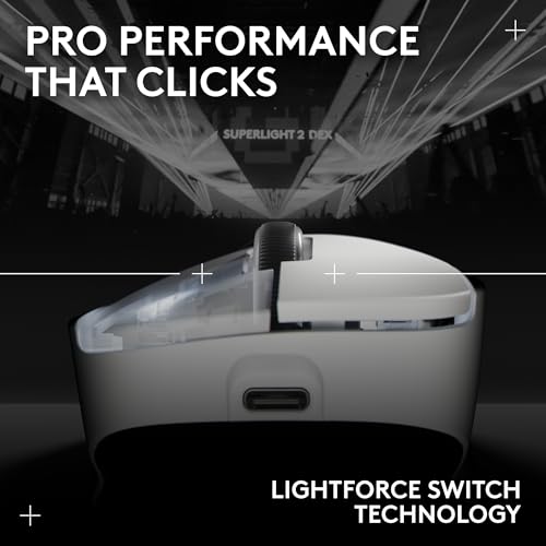 Logitech G PRO X Superlight 2 DEX Wireless Gaming Mouse, 60g pro-Grade Right-Handed Mouse with 5 programmable Buttons, USB-C Charging, 44k DPI Sensor, up to 8 kHz Polling for PC/Mac - White