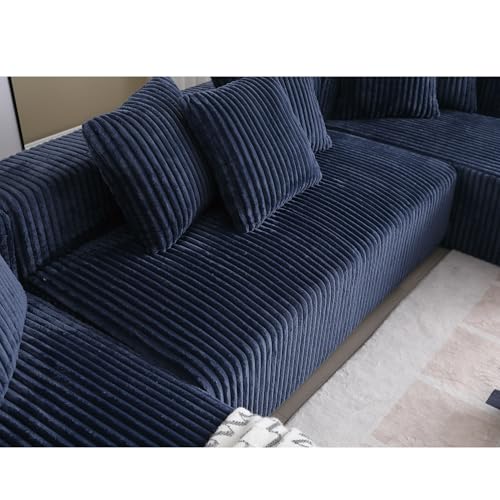 131" Modular Sectional Couch, Comfy Corduroy Striped Fabric Floor Sofa, Luxury U-Shape Sectional Sofa with Chaise Lounge, Free Combination Sleeper Sofa for Living Room, Apartment, Beige
