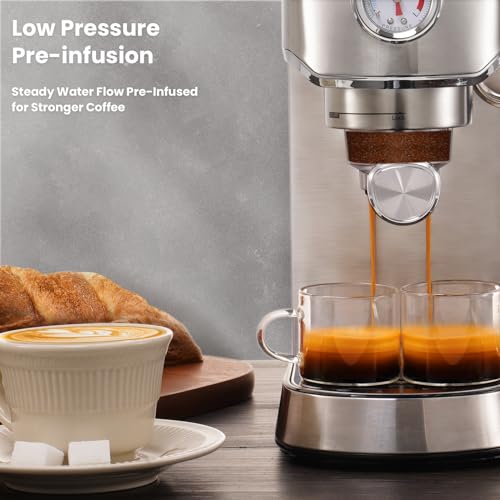 Gevi Espresso Maker 20 Bar, Professional Espresso Machine with Milk Frother, Stainless Steel Expressions Machine for Latte, Cappuccino, Commercial Espresso Machines & Coffee Makers, Great Gift, Beige