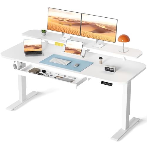 COMHOMA Electric Standing Desk with Drawers, 48 x 24'' Sit Stand up Desk with Monitor Stand, Laptop Stand, Height Adjustable Ergonomic Home Office Computer Desk with Memory Preset Controller (Black)