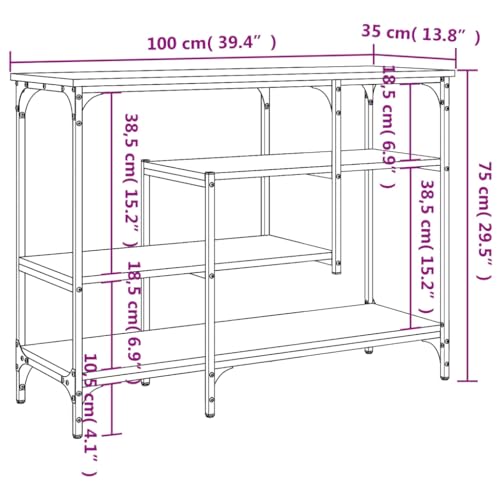 vidaXL Black Console Table - Engineered Wood Metal Frame Sofa Table with Shelves for Living Room, Entryway, Hallway