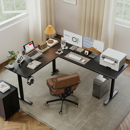 Agilestic L Shaped Electric Standing Desk with 2 Drawers, 63 Inch Ergonomic Adjustable Height Desk with Storage, Corner Desk Sit Stand up Computer Table for Work Office Home, Rustic Brown