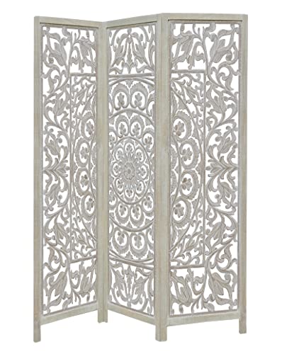 Room Divider Wood Screen - Ghanti Bells Antique Brown - 4 Panel Folding 72 x 80 - Assembled Hand Carved Decorative Functional Versatile Portable Partition Reversible Privacy Boho - COTTON CRAFT