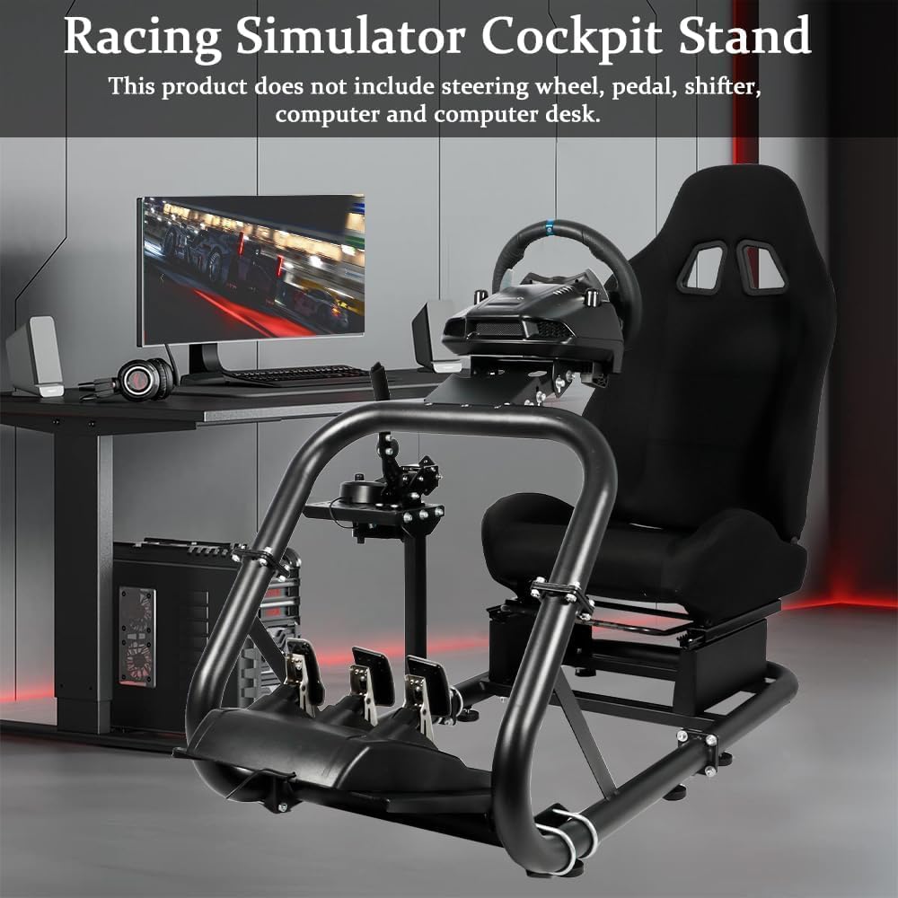 Marada Racing Simulator Cockpit with Comfort Seat Fit for Logitech/Thrustmaster/Fanatec G25 G27 G29 G920 G923 T300,Adjustable Sim Gaming Stand,No Wheel Pedal Shifter