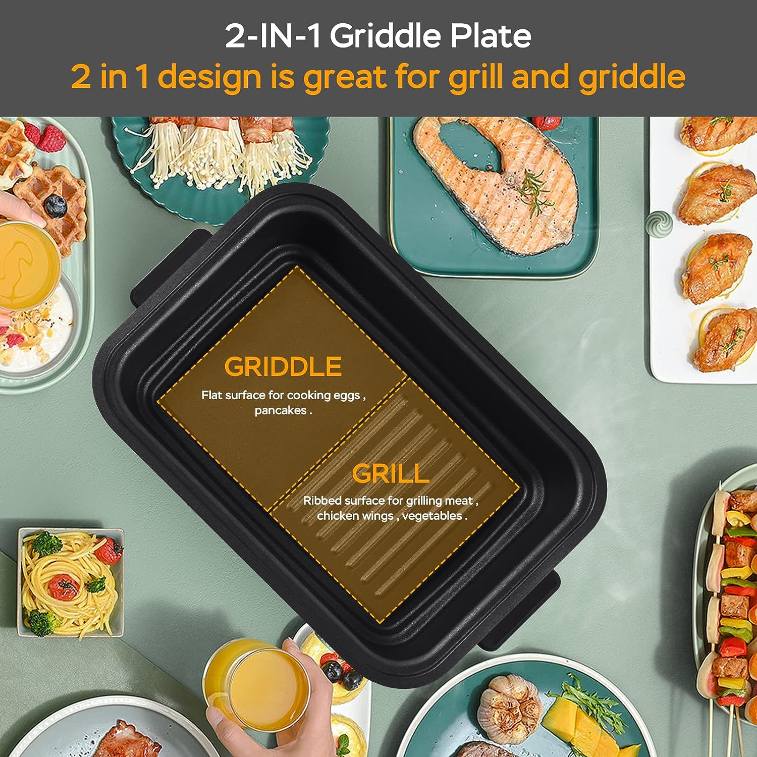 Geek Chef Electric Smokeless Indoor Grill, 7-in-1 Electric Indoor Nonstick Grill, Portable BBQ Grill with Temperature Control, Non-Stick, Dishwasher Safe, 1500W, Black