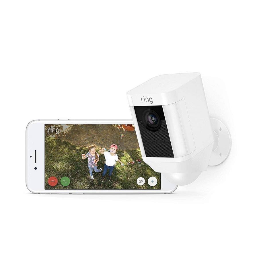 Ring Spotlight Cam Battery with Solar Panel Bundle 4-Pack White