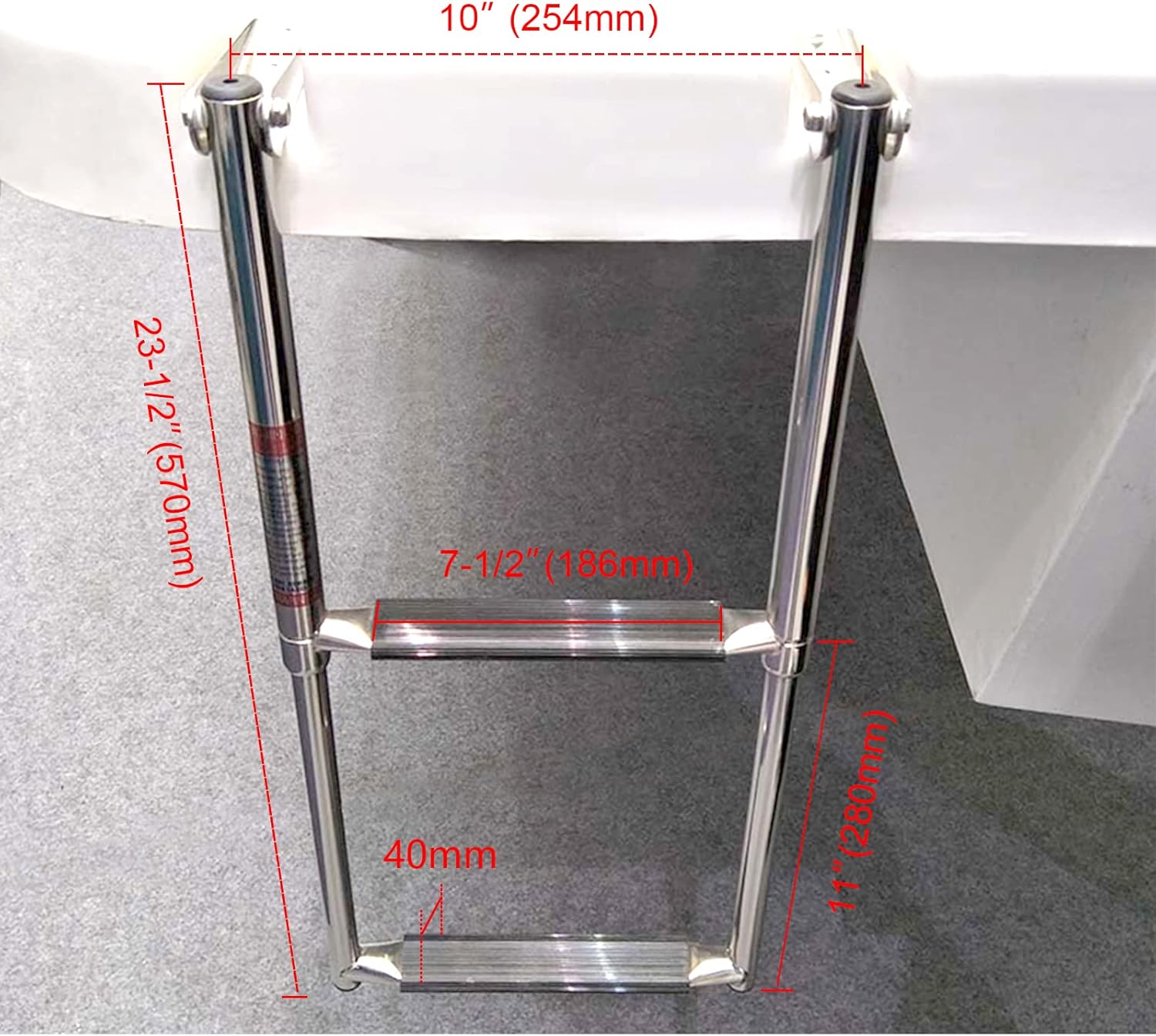 Hoffen Telescoping 2 Step Ladder Stainless Steel Boat Drop Ladder for Marine Yacht Pack of 2