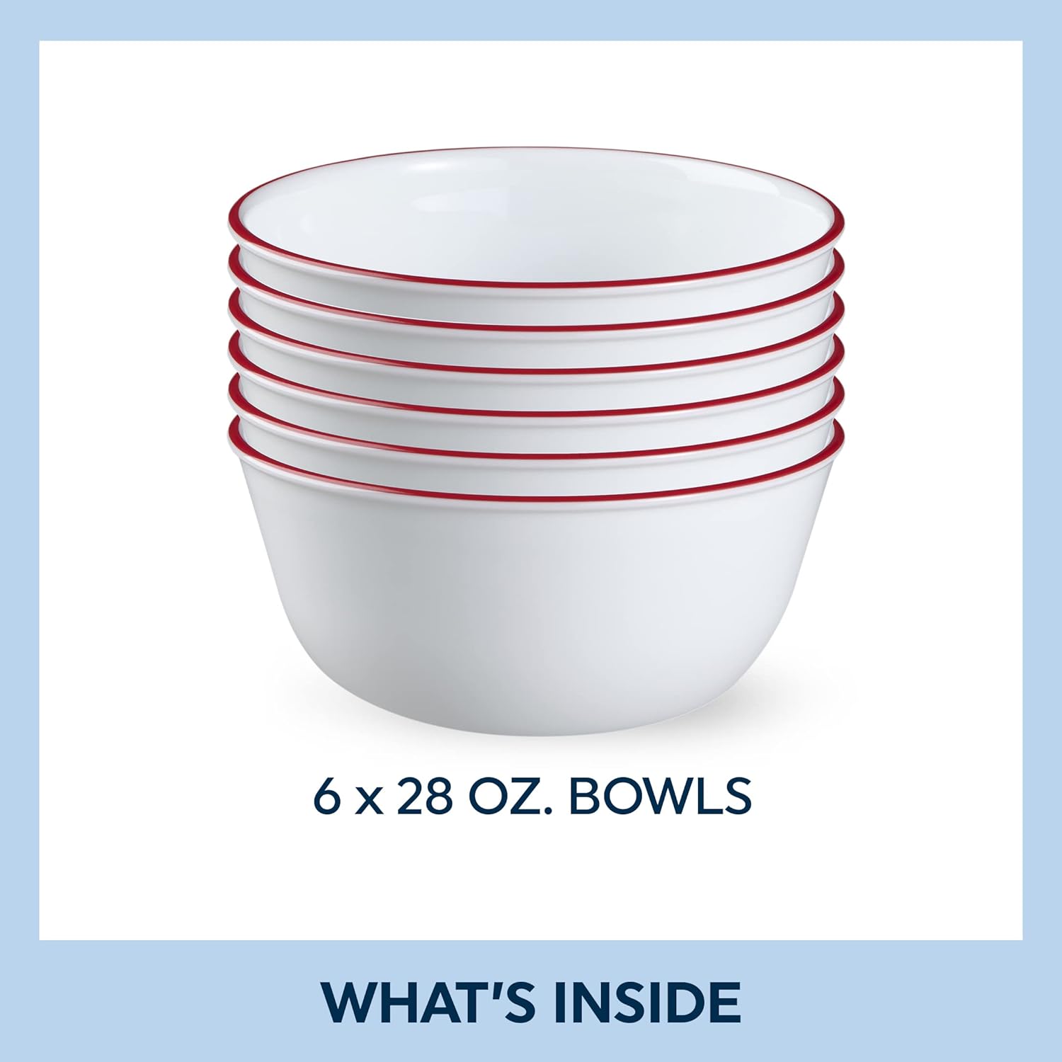 Corelle Vitrelle 78-Piece Service for 12 Dinnerware Set, Triple Layer Glass and Chip Resistant, Lightweight Round Plates and Bowls Set, Splendor & Glass 28oz Red Band Bowl 6pk