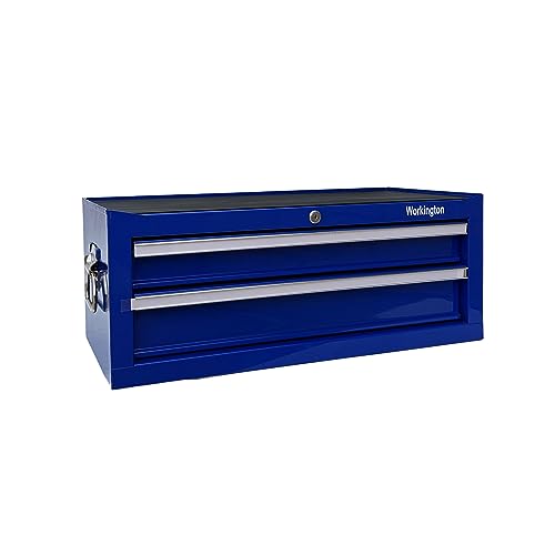 Industrial 2 Drawers Portable Metal Intermediate Box, 26" Middle Tool Chest Cabinet with Ball Bearing Drawer Slides, Steel Tool Storage Box Organizer 4008 Blue