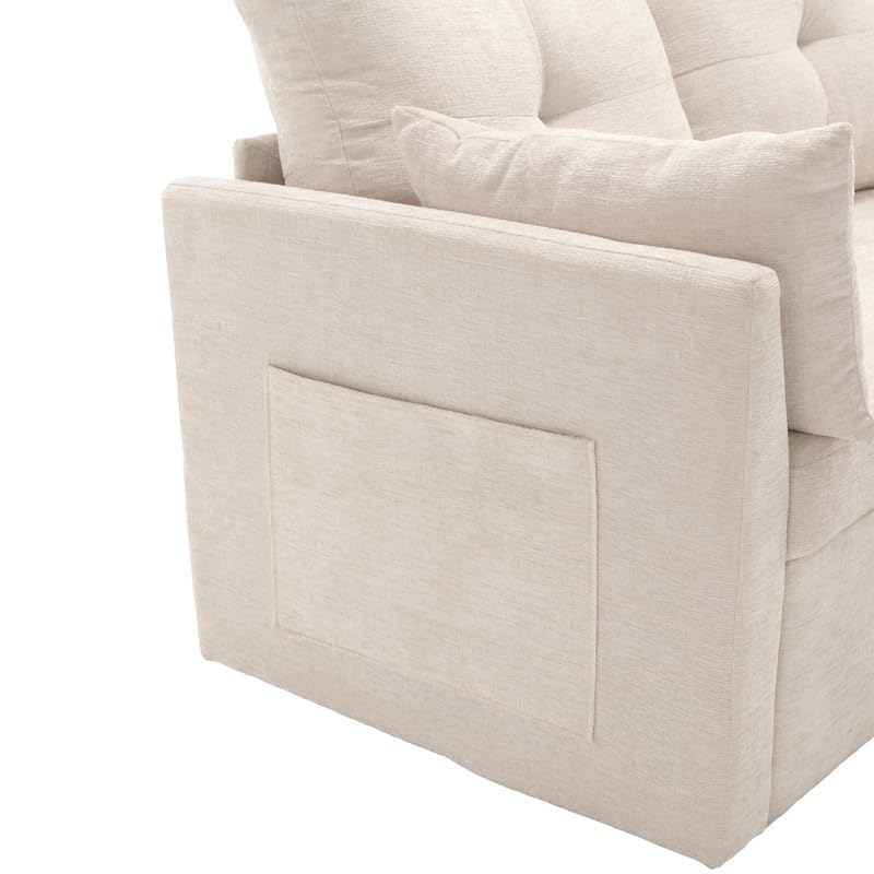Couches for Living Room, Convertible Sectional Sofa Couch L Shaped Couch with Reversible Chaise & 2 Pillows, Built-in Side Pocket & Handle, 3-seat Modular Sectional Sofa for Small Space, Orange