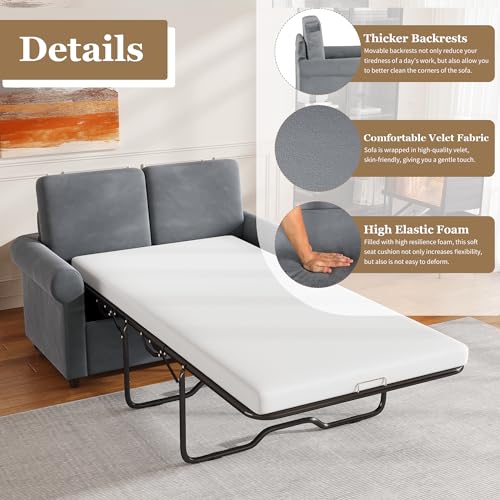 57.4" Pull Out Sofa Bed,Sleeper Sofa Bed with Premium Twin Size Mattress Pad,2-in-1 Pull Out Couch Bed with Two USB Ports for Living Room,Small Apartment, Gray (Old SKU:WF296899) Living Room Furniture