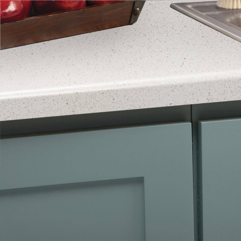 Hampton Bay 8 ft. Gray Laminate Countertop with Waterfall Edge in Sea Salt with Backsplash, Blue