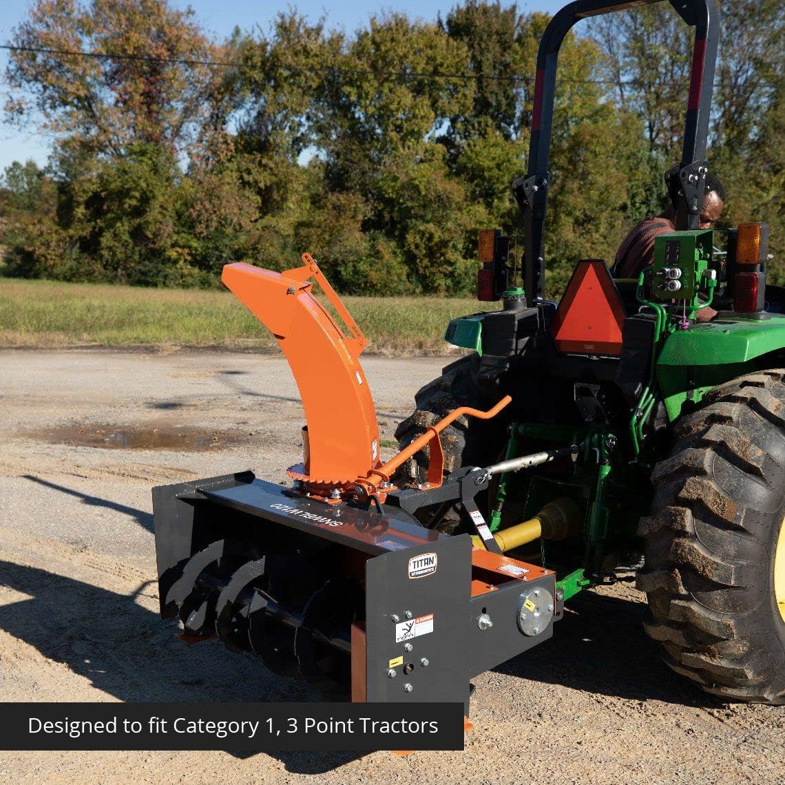 Titan Attachments 4 FT Snow Blower, Category 1, 3 Point PTO Driven, Directional Snow Chute