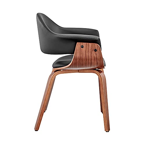 Armen Living Adalyn Faux Leather and Wood Dining Room Accent Chair, Cream/Walnut 19D x 25W x 30H in