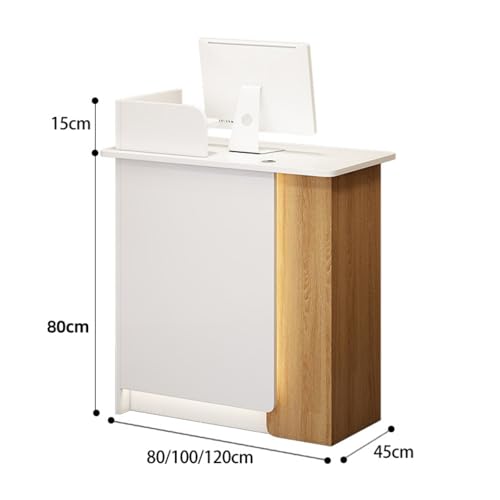 Reception Desk, Front Desk Reception Counter with Led Lights and Lockable Drawer, L-shap Checkout Counter, Portable Podium Stand, for Office, Beauty Salon, Lobby