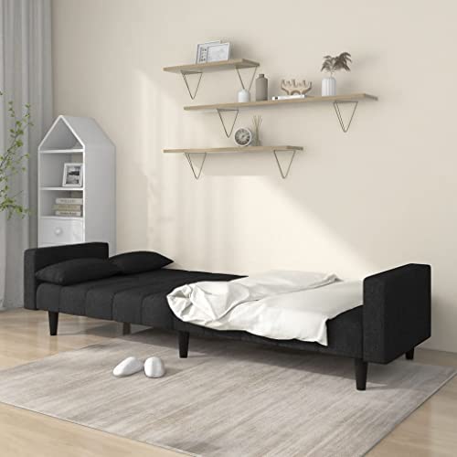 2-Seater Sofa Bed with Two Pillows Black Fabric,Convertible Sleeper Sofa Bed with Comfortable Fabric Upholstery, for Living Rooms and Guest Rooms Sofas & Couches for Living Room