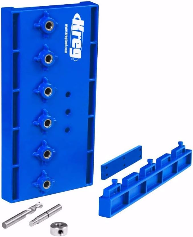 Kreg Drawer Slide Jig with Cabinet Hardware Jig, Concealed Hinge Jig, Shelf Pin Jig 1/4 Drill Bit, 5mm Drill Bit and 2 3 Face Clamps