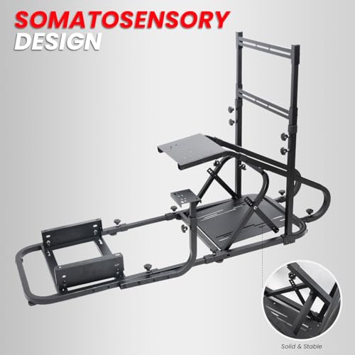 Racing Simulator Cockpit with Monitor Mount and Strong Fiberglass and PVC Leather Bucket Seat, Racing Wheel Stand Compatible with Fanatec, Thrustmaster, Logitech, Moza Racing Games on PS5, PS4, Xbox and PC