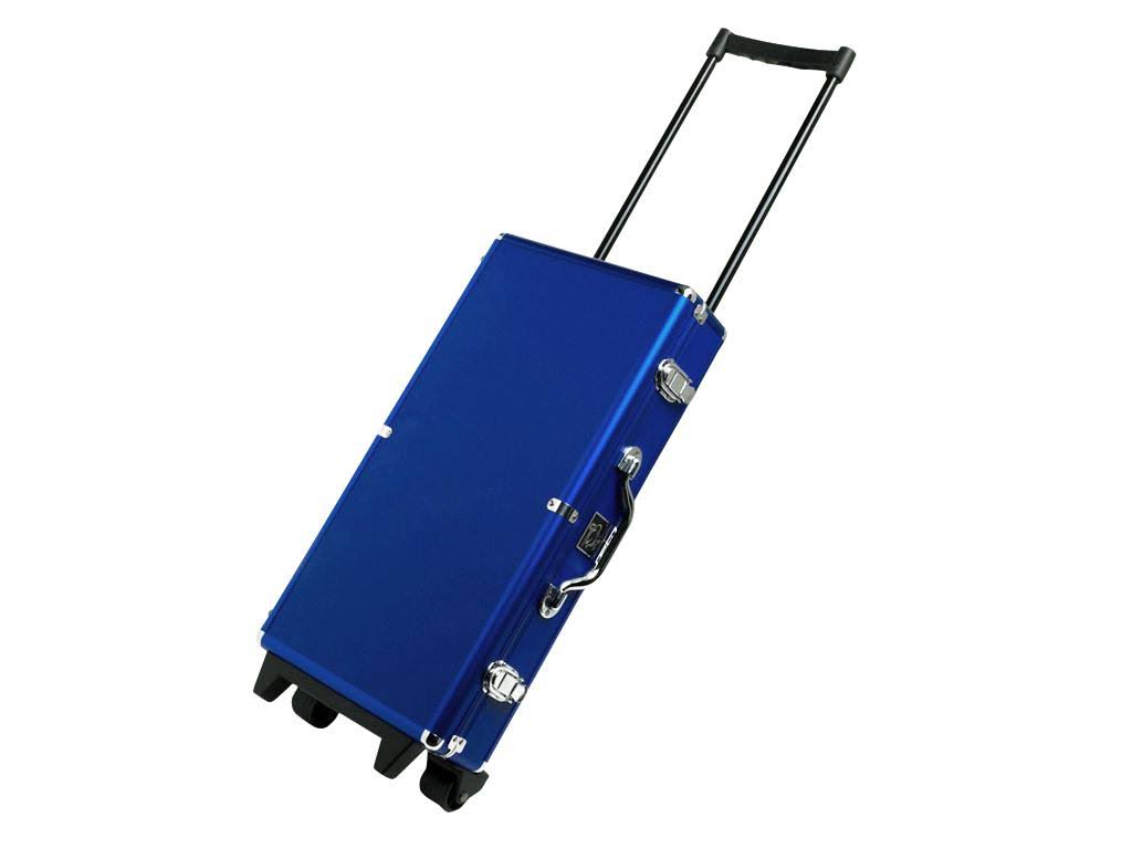 White Swan mAh Jongg - Ivory Tiles - Modern Pusher Arms - Wheeled Aluminum Case - Blue
