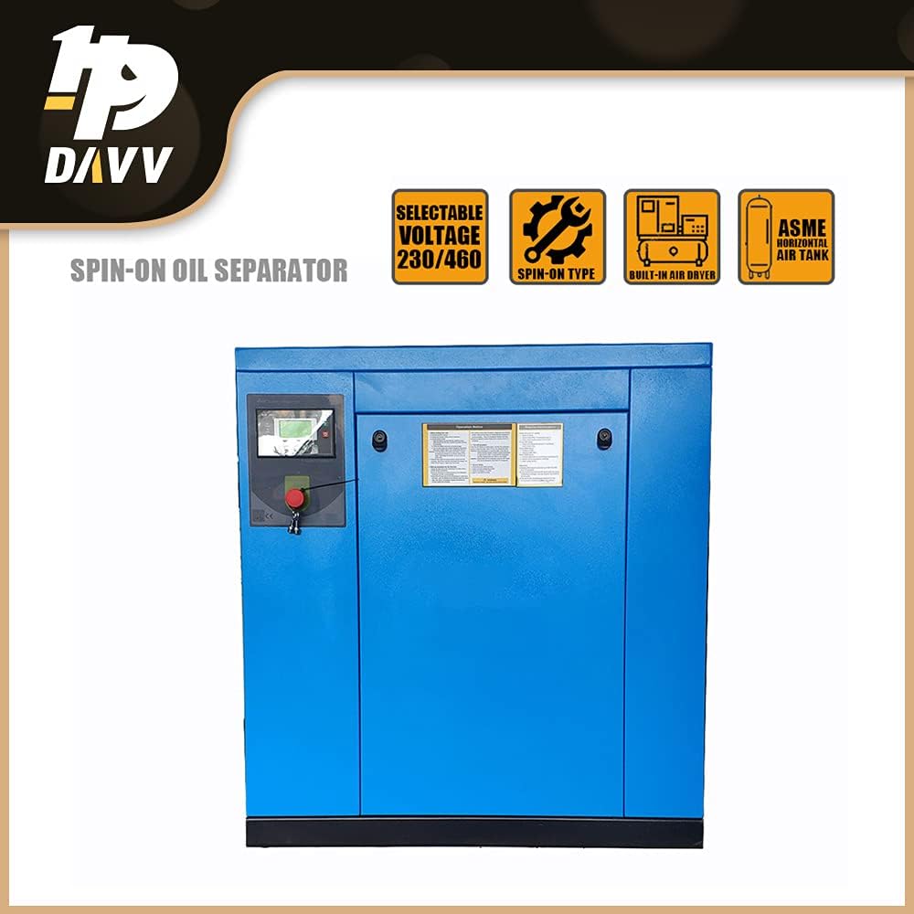 208-230V 3-Phase Rotary Screw Air Compressor 15HP / 11KW - 46CFM @ 125PSI - NPT3/4" Base Mount Commercial Air Compressed System Spin-on Air Oil Separator - PACK11