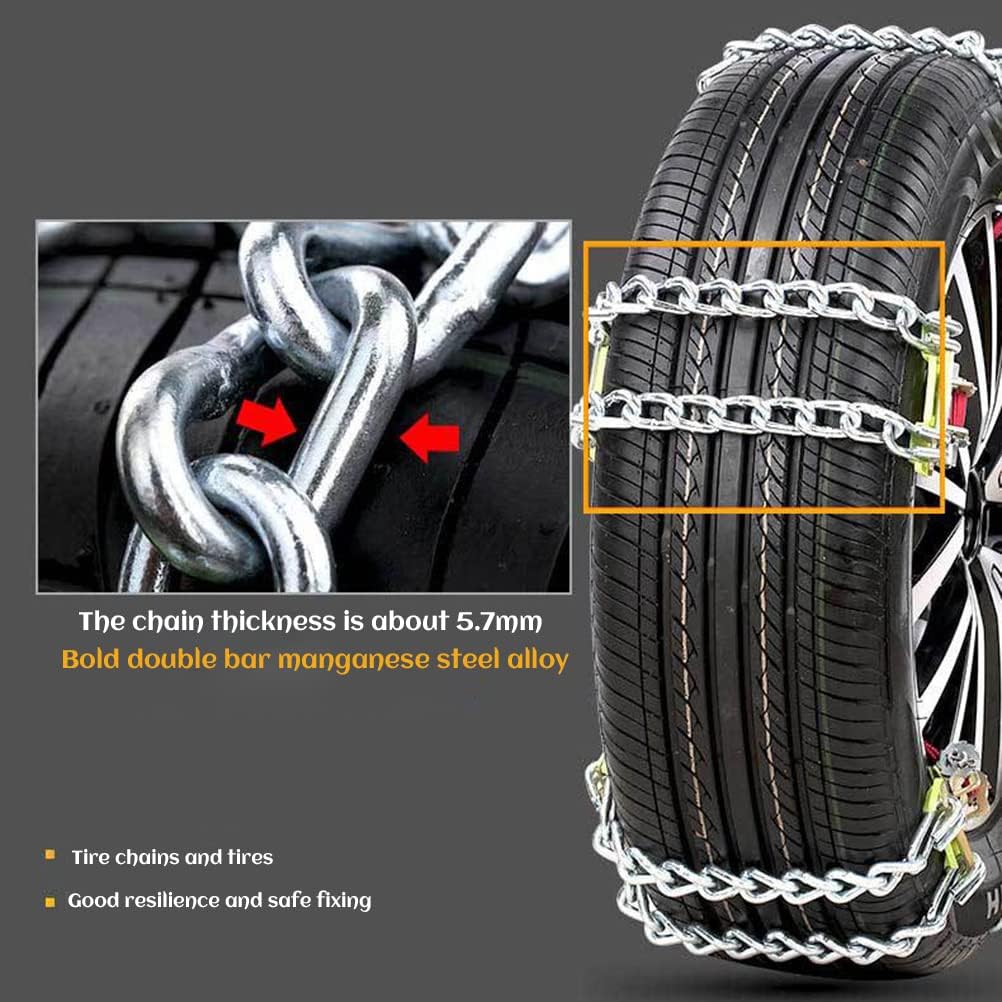 Enfudid Snow Chains for Car, Universal Anti Slip Snow Chains for SUV, Trucks, RV of Tire Width 165-275mm (6.5-10.8 inch), Heavy Duty,Thickened,Adjustable,Durable (2-Chains) Pack of 2